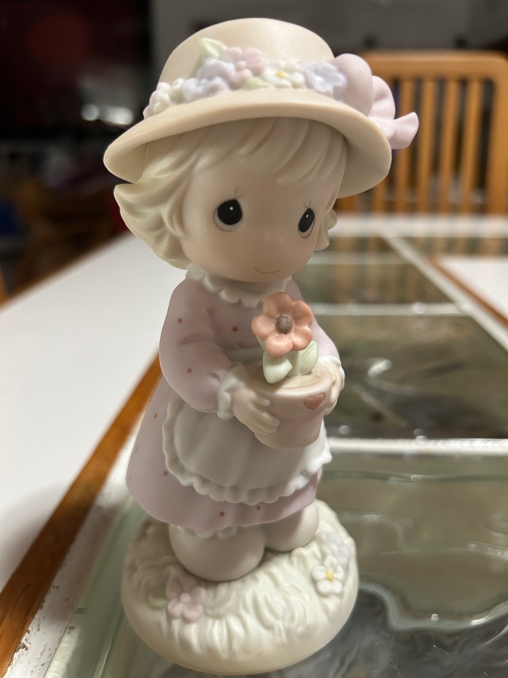 Precious Moments Pastel Pink Girl Figurine Holding Flower Pot